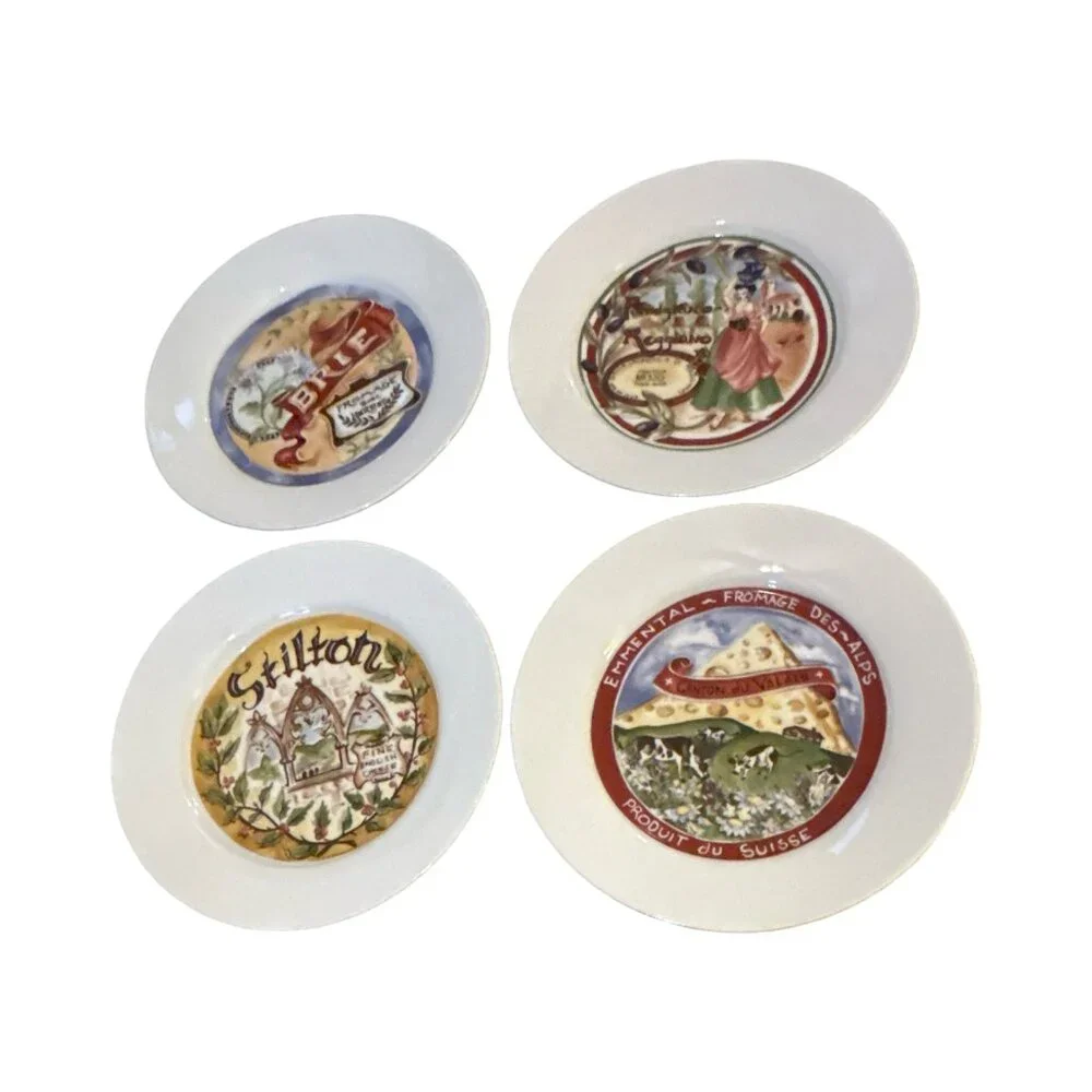 Vintage Restoration Hardware Classic Cheese Plates Set 4 Brie Stilton Emmental - Picture 2 of 12